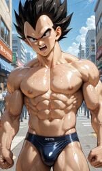 abs ai_generated dragon_ball dragon_ball_super dragon_ball_z male muscular muscular_male outdoors public sayian sexy vegeta xvidart
