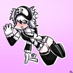 ass blush fnf maid pussy rule34 vagina white_body white_hair