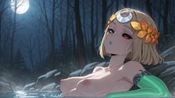 ai_generated aiyor breasts confident exposed_breasts female female_only hades_(game) hades_2 hot_spring looking_at_viewer melinoe_(hades) natural_breasts nude nude_female outdoors realistic_breast_size relaxing solo solo_female