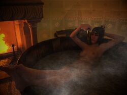 baldur's_gate_3 bath bathing bathtub book candle dungeons_and_dragons elf feet feet_together fireplace half-elf nude nude_female relaxed relaxed_expression relaxing sex_toy shadowheart solo_female whatsupjimmy wine wine_glass