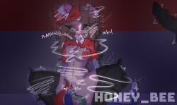 bandaid_on_face bow breasts breasts_out cables collared_shirt electrocution honey_bee_(artist) long_hair metallic_legs moan mouse mousy_(piggy) penis piggy_(game) pink_eye ripped_clothing solo tears tongue_out vaginal_penetration