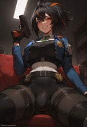 1futa ahoge ai_generated ass badge balls big_ass big_breasts big_butt big_hips big_penis black_hair breasts cleavage cop dick dickgirl eyebrows eyelashes futa_only futanari green_tie grin grinning grinning_at_viewer hair hands-free huge_cock indoors intersex jacket jacket_open lips long_hair looking_at_viewer makeup narrow_waist narrowed_eyes nose orange_hair pants penis police police_uniform policewoman seducing seductive seductive_eyes seductive_gaze seductive_look seductive_mouth seductive_pose seductive_smile shirt smile smile_at_viewer smiley_face smooth_balls smooth_penis smooth_skin solo solo_dickgirl solo_focus solo_futa solo_futanari straps testicles tie tight_clothes tight_clothing tight_fit two_tone_hair velonix vest zenless_zone_zero zhu_yuan