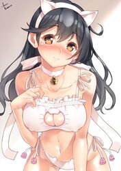 1girls animal_ears bare_shoulders bell bell_choker black_hair blush bra breasts brown_eyes cat_cutout cat_ear_panties cat_ears cat_keyhole_bra cat_lingerie choker cleavage cleavage_cutout collarbone covered_nipples erect_nipples fake_animal_ears female hair hairband hand_on_own_chest kantai_collection large_breasts leaning_forward looking_at_viewer navel nose_blush panties pointy_chin ribbon_choker side-tie_panties solo underwear underwear_only ushio_(kantai_collection) white_bra white_panties yatsu_(sasuraino)