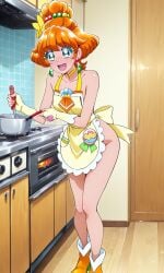 1girls ai_generated apron blush colored_eyelashes cure_papaya female female_only green_eyes ichinose_minori kite_gt light-skinned_female light_skin magical_girl naked naked_apron nude nude_female orange_hair precure pretty_cure solo toei_animation tropical-rouge!_precure