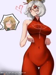 1boy 1girls absurd_res big_breasts bodysuit breasts breath_of_the_wild clothed clothed_female female glasses hi_res huge_breasts large_breasts latex light-skinned_female light_skin link link_(tears_of_the_kingdom) long_hair male nintendo opalisart purah purah_(tears_of_the_kingdom) tears_of_the_kingdom the_legend_of_zelda thick_thighs tight_clothing uncensored voluptuous white_hair wide_hips
