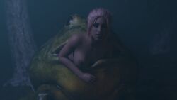 16:9 3d_(artwork) ambiguous_gender amphibian breasts casey_kane digital_media_(artwork) duo female female_prey feral feral_pred frog hi_res human human_prey mammal nipples oral_vore vore widescreen