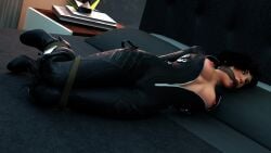 1girl 1girls 3d 3d_(artwork) assmodeusbonds batman:_arkham_knight batman_(series) bed boobs_out bound bound_arms bound_legs bound_wrists breasts breasts_out catwoman catwoman_(arkham) catwoman_(arkham_knight) dc dc_comics female female_focus female_only gag gagged gagged_female green_eyes on_bed pale-skinned_female pale_skin selina_kyle short_hair tied tied_up tits_out