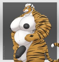 2025 alternate_version_at_source anthro asyr big_pecs black_nipples black_penis black_stripes blue_eyes countershade_torso countershading eyewear felid flaccid foreskin fur genitals glasses hi_res looking_at_viewer male mammal musclegut muscular muscular_anthro muscular_male nipples nude orange_body orange_fur pantherine pecs penis pink_nose rebel_nightwolfe signature solo stripes tiger wearing_glasses white_body white_fur