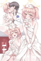 1boy \\\\\\\\||/ absurdres alternate_costume amerika_neko bar_censor bare_shoulders black_hair blue_archive blue_flower blue_rose blush breasts bride bridge bright_pupils censored choker clothed_sex collarbone commentary couple cowboy_shot cowgirl_position cross cross_choker cross_section dress drooling faceless faceless_male feather_hair female floral_print floral_print_thighhighs flower furrowed_brow glint gloves grabbing_another's_breast groping hair_between_eyes hair_ribbon half-closed_eyes halo hand_on_another's_face hand_up highres holding_hands husband_and_wife kissing long_dress long_sleeves looking_at_another looking_at_viewer male medium_hair mouth_drool multiple_views nipples one_eye_closed one_side_up open_mouth pink_eyes pink_hair print_thighhighs pussy red_ribbon ribbon rose rose_print serina_(blue_archive) sex short_hair shy simple_background small_breasts solo_focus spread_legs straddling straight suit tears thighhighs tongue tongue_out undressing_another v_arms vaginal_penetration wedding_dress white_background white_choker white_dress white_gloves white_ribbon white_suit white_thighhighs yellow_halo