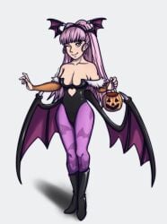 bat_wings boots bridal_gloves bucket capcom cleavage cosplay crossover darkstalkers female fire_emblem fire_emblem:_three_houses fire_emblem_heroes fire_emblem_warriors:_three_hopes gloves hilda_valentine_goneril intelligent_systems jpen_nico large_breasts leotard long_hair looking_at_viewer morrigan_aensland morrigan_aensland_(cosplay) nintendo pantyhose pink_hair pumpkin_bucket silf smile vampire_(game) vampire_savior wings wings_on_head wink