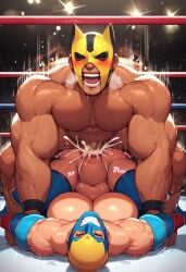 1boy1girl ai_generated bara female human jakobi luchador luchador_mask male muscular muscular_female muscular_male straight wrestling wrestling_ring