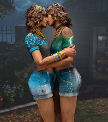 2girls dbd dead_by_daylight female kissing thalita_lyra yuri