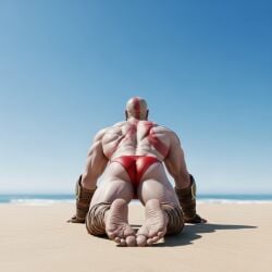 ai_generated ass bald_man beach beard black_beard foot_fetish god_of_war greek_mythology kratos male male_only muscles muscular muscular_male north_mythology on_all_fours red sand sea speedo sun sunbathing tattoo tattoos white_skin