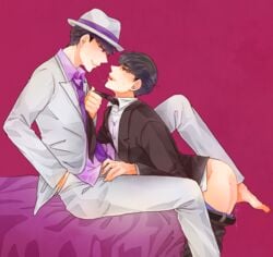 2boys ass barefoot black_hair blush brothers cum cum_in_ass cumdrip drooling family feet grin incest kissing male_only matsuno_ichimatsu matsuno_karamatsu multiple_boys muscle naughty_face necktie osomatsu-kun osomatsu-san saliva siblings smile toes undressing yaoi