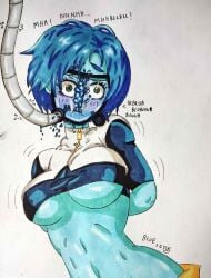 1girls anime big_breasts blue-lotus bondage bondage bound_and_gagged bubble_girl damsel_in_distress drowning fanart female gas_mask manga my_hero_academia ryona solo traditional_art underwater