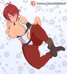 1girls belt big_breasts boots breasts female isekai_meikyuu_de_harem_wo joxercoleturner necklace red red_eyes red_hair vesta_(isekai_meikyuu_de_harem_wo)