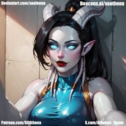 ai_generated athena draenei draenei_female draenei_paladin goddess graenei monster_girl reincarnation selfie tiefling tiefling_girl world_of_warcraft xoathena