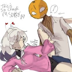 1boy anthro/human anthro_on_human before_sex boner boner_in_pants boner_under_clothes clothed_erection crazy_orange_(orange_roulette) diantha_tha_dog erection erection_under_clothes female female female/male human/anthro human_on_anthro male male/female me_going_to_the_gender_neutral_bathrooms_to_take_a_she/it oc oc_x_canon orange_roulette self_insert smile straight surprised