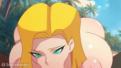 2d android_18 big_cock big_penis blonde_female blonde_hair blonde_hair_female blowjob blue_eyes blue_eyes_female clothed clothed_female cock cyborg dark-skinned_male dark_skin dragon_ball dragon_ball_z earrings fellatio female female_focus horny horny_female interracial interracial_blowjob interracial_fellatio light-skinned_female light_skin looking_at_viewer male male_pov penis sentaihenpai tagme video