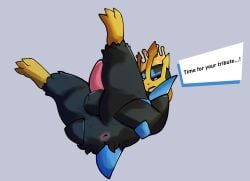 absurd_res ashfordkingston ass avian balls bird crown dialogue empoleon english_text feral generation_4_pokemon genitals headgear hi_res king_waddle legs_up male nintendo penguin pokemon pokemon_(species) presenting requesting sex_request solo spread_butt spreading text