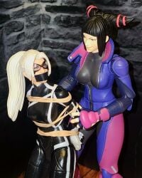2girls black_cat_(marvel) bondage captured gag gagged high_ponytail juri_han kidnapped marvel photo_(medium) street_fighter