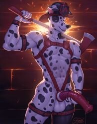 2025 accessory animal_genitalia animal_penis anthro areola arm_strap armor aroused athletic athletic_male axe balls bedroom_eyes big_penis black_nose black_spots blue_eyes bodily_fluids canid canine canis clothing cock_ring cuff_(restraint) dalmatian digital_media_(artwork) domestic_dog dripping equine_genitalia equine_penis erection fire_axe firefighter_helmet flexing fur genital_fluids genitals harness headgear headwear helmet hi_res holding_penis jewelry leaking_precum looking_at_viewer male mammal marcus_(arbiter_000) markings mismatched_animal_penis mismatched_genitalia mismatched_penis muscular muscular_male narrowed_eyes navel nipple_piercing nipples nude nude_male obliques open_mouth pawpads pecs penis penis_accessory penis_jewelry piercing pink_nipples pink_pawpads precum precum_drip raised_arm red_penis restraints seductive sigma_x smile smirk solo spots spotted_body standing thigh_strap vein veiny_penis white_body white_fur wrist_cuffs