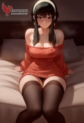 1girls 2d ai_generated ass bare_shoulders big_ass big_breasts black_hair blush breasts cleavage earrings erophoenix female female_focus full_body hairband jewelry long_hair looking_at_viewer off-shoulder_sweater pantyhose patreon_username smile solo solo_female spy_x_family sweater thick thick_thighs uncensored yor_briar yor_forger