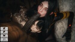 1boy 2girls 3d asian asian_female big_penis blowjob blowjob_face currysfm dark-skinned_male dark_skin eve_(stellar_blade) fellatio huge_cock interracial large_penis light-skinned_female light_skin looking_at_partner looking_pleasured oral oral_sex stellar_blade sucking sucking_penis sucking_testicles tachy_(stellar_blade) testicle_sucking veiny_penis
