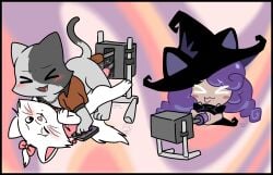 bad_kit cookie cookie_run cookie_run_witch's_castle feline female grey_fur kit_(fortnite) male marie_(aristocats) muffinlewds purple_hair the_aristocats trio white_fur witchberry_cookie