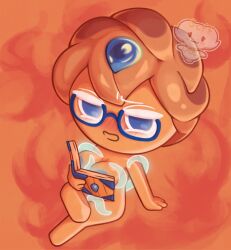 areolae big_breasts blue_areola blueberry_pie_cookie blush book breast_press breast_squish cookie_run cookie_run_kingdom crossed_legs glasses holding_object jewelry looking_at_viewer meme meme_reference nude open_book ouch_meme sitting soff_doll tagme tentacle