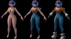 1girls 3d ass astronaut big_ass big_breasts big_butt big_thighs blizzard_entertainment bodysuit curves curvy dark_blue_hair fanart female female_focus female_only full_body gesture juno_(overwatch) light-skinned_female light_skin lock_of_hair looking_at_viewer naked nude nude_female orange_jacket overwatch overwatch_2 purple_hair shiny_skin short_hair simple_background thick_thighs thighs thight_clothing uniform