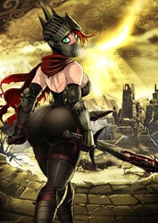 1girls armor ashen_one ass big_ass blood bubble_ass bubble_butt dark_souls dark_souls_3 female female_only female_protagonist fromsoftware green_eyes headgear helmet huge_ass human knight red_hair scar scars shadman solo sword weapon