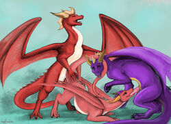 dragon ember_(spyro) female feral feral_on_feral flame_the_dragon group group_sex male penis saebira sex simple_background spyro spyro_the_dragon threesome video_games western_dragon