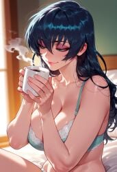 1girls ai_generated aqua_bra balecxi bangs bare_shoulders black_hair blue_bra blue_hair blurry_background bra breasts clavicle cleavage closed_mouth clothing coffee coffee_mug collarbone cup curvaceous curvaceous_female curvaceous_figure curvy curvy_figure eyeshadow female female_focus fingernails green_bra green_eyes green_panties hair_between_eyes half-closed_eyes holding holding_cup igawa_asagi indoors inviting inviting_to_sex large_breasts lips long_hair looking_down makeup mug on_bed panties pink_lips presenting presenting_ass presenting_breasts presenting_hindquarters presenting_self seductive seductive_look seductive_smile sitting smile solo steam taimanin_(series) taimanin_asagi taimanin_asagi_battle_arena taimanin_rpgx underwear underwear_only voluptuous voluptuous_female window