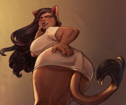 anthro ass ass_cheeks ass_focus ass_grab barely_visible_ass boar boar_girl bottomless breasts bronwen_(cyancapsule) brown_eyes brown_fur brown_hair burnette clothed clothes covered_breasts curvy curvy_figure cyancapsule digital_media_(artwork) dominant_female edit fan_edit female female_only furry hand_on_butt looking_at_viewer looking_back looking_down low-angle_view my_pig_princess pig_girl pig_nose pig_tail shirt simple_background solo solo_focus tail tusks