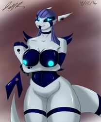 big_breasts blue_eyes blue_skin breasts dragon female glowing horn jeffthehusky markings nipples nude pussy reptile scalie sentalis sketch smile spikes standing voluptuous wide_hips