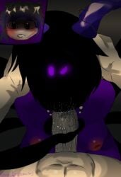 azure_(forsaken) big_breasts big_penis chains cum_in_mouth forsaken forsaken_(character) forsaken_(roblox) oc original_artwork original_character purple_eyes purple_horns roblox_game saliva_on_penis sucking_penis tentacles_around_penis two_time_(forsaken) zxccandy