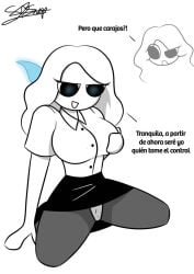 1girl 1girls breasts dominant dominant_female domination female female_focus female_only hispanic_youtuber open_legs panties skirt spanish_text touching_breast xiaro youtube_hispanic youtuber