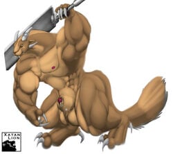 animal_genitalia balls big_balls big_claws big_muscles charr claws digitigrade feline furgonomics furry-specific_piercing genital_piercing guild_wars horn huge_balls hyper hyper_balls hyper_sheath long_neck male male_only mammal melee_weapon muscular partially_sheathed penis penis_tip piercing sheath sheath_piercing solo sword thick_thighs video_games weapon xatanlion