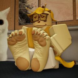 3d banana banana_peel bedroom_eyes dayperalex feet_fetish female foot_fetish foot_focus glasses jermbo_(regretevator) low_res lowres pawpads paws regretevator roblox roblox_game split_(regretevator) yellow_body