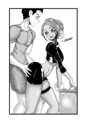 1boy 1boy1girl agent_8_(splatoon) ass bending_forward bending_over clothed clothed_female clothed_male clothing dry_humping hand_on_ass human human_on_humanoid humping latex latex_clothing male/female moodyrover octoling octoling_girl splatoon splatoon_2 splatoon_2:_octo_expansion text twitter_link twitter_username