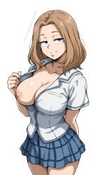 ai_generated big_breasts blonde_hair boku_no_hero_academia breasts_out brown_eyes camie_utsushimi large_breasts my_hero_academia playful school_uniform skirt