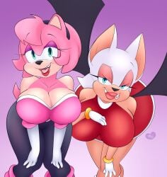 amy_rose amy_rose_(cosplay) bodysuit dress makeup minxydoodle neckline rouge_the_bat rouge_the_bat_(cosplay) seductive sonic_(series) spandex_suit