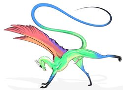 animal_genitalia blue_eyes dragon feathers feral furgonomics furry-specific_piercing genital_piercing male myrianth piercing presenting rainbow sheath sheath_piercing simple_background sixshades white_background wings