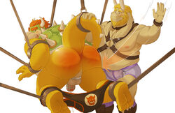 2boys anthro asgore_dreemurr ass backsack balls beard biceps big_muscles blush bondage boss_monster bound bowser caprine chastity chastity_cage chastity_device clothes crossover crouching cum cum_in_underwear cum_through_clothes cum_through_underwear daire301 facial_hair flaccid fur furry goat hair hi_res horn humanoid_penis looking_back male male_chastity male_only mammal mario_(series) multiple_boys musclegut muscular navel nintendo nipples open_mouth overweight pecs penis precum reptile simple_background spanking standing suspension undertale underwear underwear_down video_games white_background white_fur