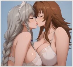 2girls 2milfs 2women ai_generated female female/female grayfia_lucifuge high_school_dxd kissing lesbian_couple lesbian_domination lesbian_kiss lesbian_sex venelana_gremory woman yuri