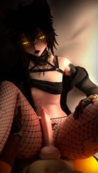 1boy 3d absurdres anal big_penis blender_(medium) cat_boy catboy cum cum_on_body erection femboy fishnets futa_on_male futanari glowing glowing_eyes goth_fashion highres male male_focus missionary non-web_source otoko_no_ko ryukoissimping sex spread_legs vrchat