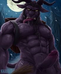 2024 abs anthro barazoku biceps black_hair bodily_fluids body_hair bovid caprine caprine_demon chest_hair christmas deltoids demon dripping erection evil_grin facial_hair genital_fluids genitals goat_demon goatee grin hair hi_res holidays horn kaijurah krampus long_tongue looking_aside male mammal manly moon muscular navel night nipples nude open_mouth outside penis plant precum precum_drip pubes smile snow snowing solo standing tongue tongue_out tree triceps vein veiny_penis yellow_eyes