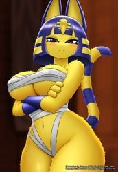 1girls animal_crossing ankha anthro big_breasts breasts catgirl crossed_arms faroula_twitt felid felid_humanoid female furry furry_female tagme thick_thighs yellow_fur