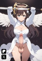 1futa ai_generated alina_clover breasts brown_hair cock colored dick erection futa_only futanari futanari futanari/female green_eyes light_skin light_skinned_futanari long_hair nickythecreator penis sexy sexy_body sexy_pose testicles uncensored veiny_penis white_dress